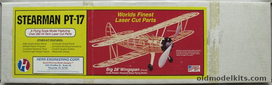 Herr Engineering Stearman PT-17 - 28 inch Wingspan Balsa Flying Model, K-116 plastic model kit